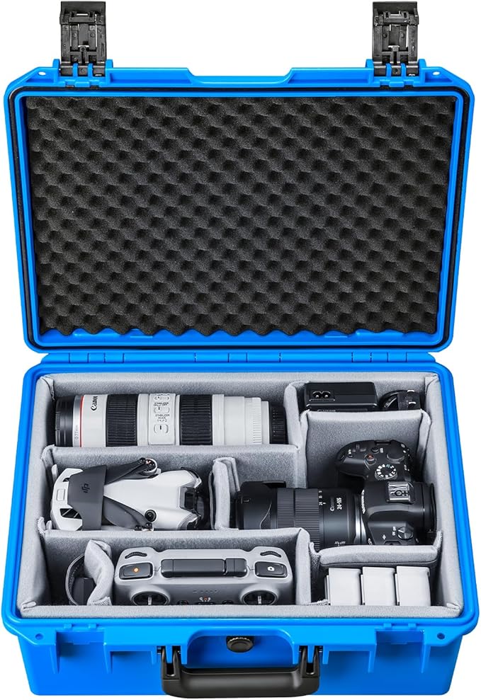 Lykus PVC1 Waterproof Hard Camera Case with Padded Dividers for Cameras, Lenses, Dual DJI Mavic/Air/Mini/Flip drones