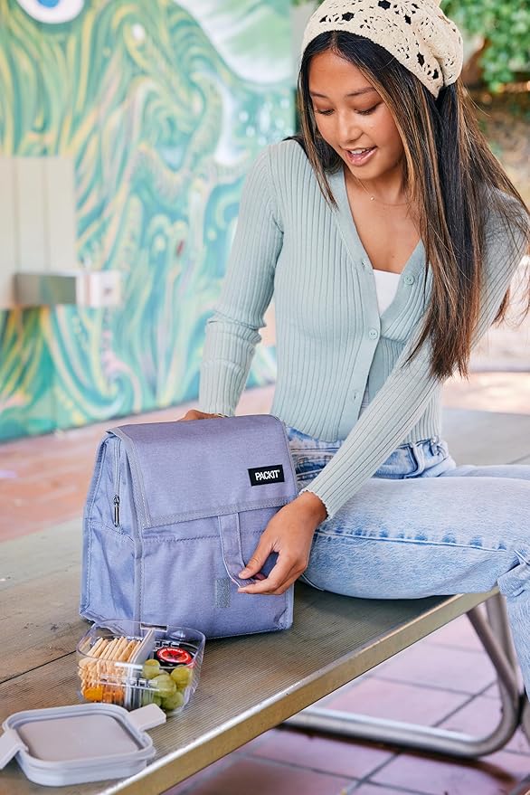 PackIt Freezable Lunch Bag, City Charcoal, Built with EcoFreeze Technology, Foldable, Reusable, Zip and Fold Closure with Buckle Handle, Designed for Work Lunches and Fresh Lunch On the Go