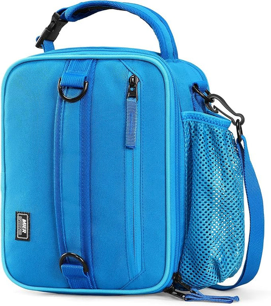 MIER Expandable Lunch Bag Insulated Lunch Box for Men to Work Travel Portable Lunchbox Bags with Shoulder Strap and Water Bottle Holder，Light Blue