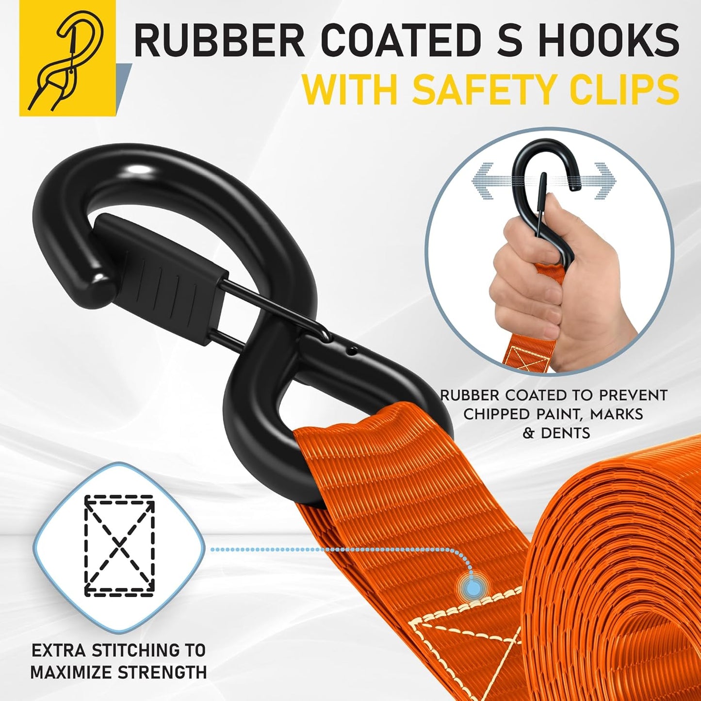 AUGO Heavy Duty Ratchet Straps & Soft Loops – Pack of 4 Extra Strong 1.5” by 10’ Ratchet Straps w/S-Hook Safety Latches & 4 Soft Loop Tie Downs – 4400Lb Break Strength for Motorcycles, ATVs, Etc.