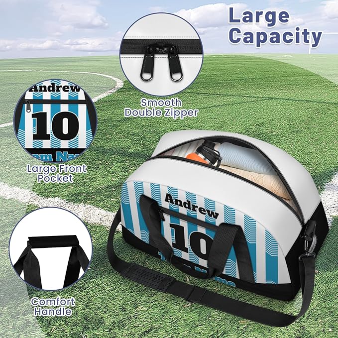Basketball Soccer Gifts for Boys Girls - Custom Sports Duffle Bag, Personalized Name & Team Bag, Water-Resistant Gym Bag for Basketball, Soccer, Volleyball | Y-Cyan Black