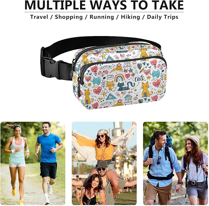 Cute Cat Fanny Pack for Women Men Water Resistant Fashion Waist Packs with Adjustable Strap Belt Bag for Travel Workout Jogging Hiking 21220176