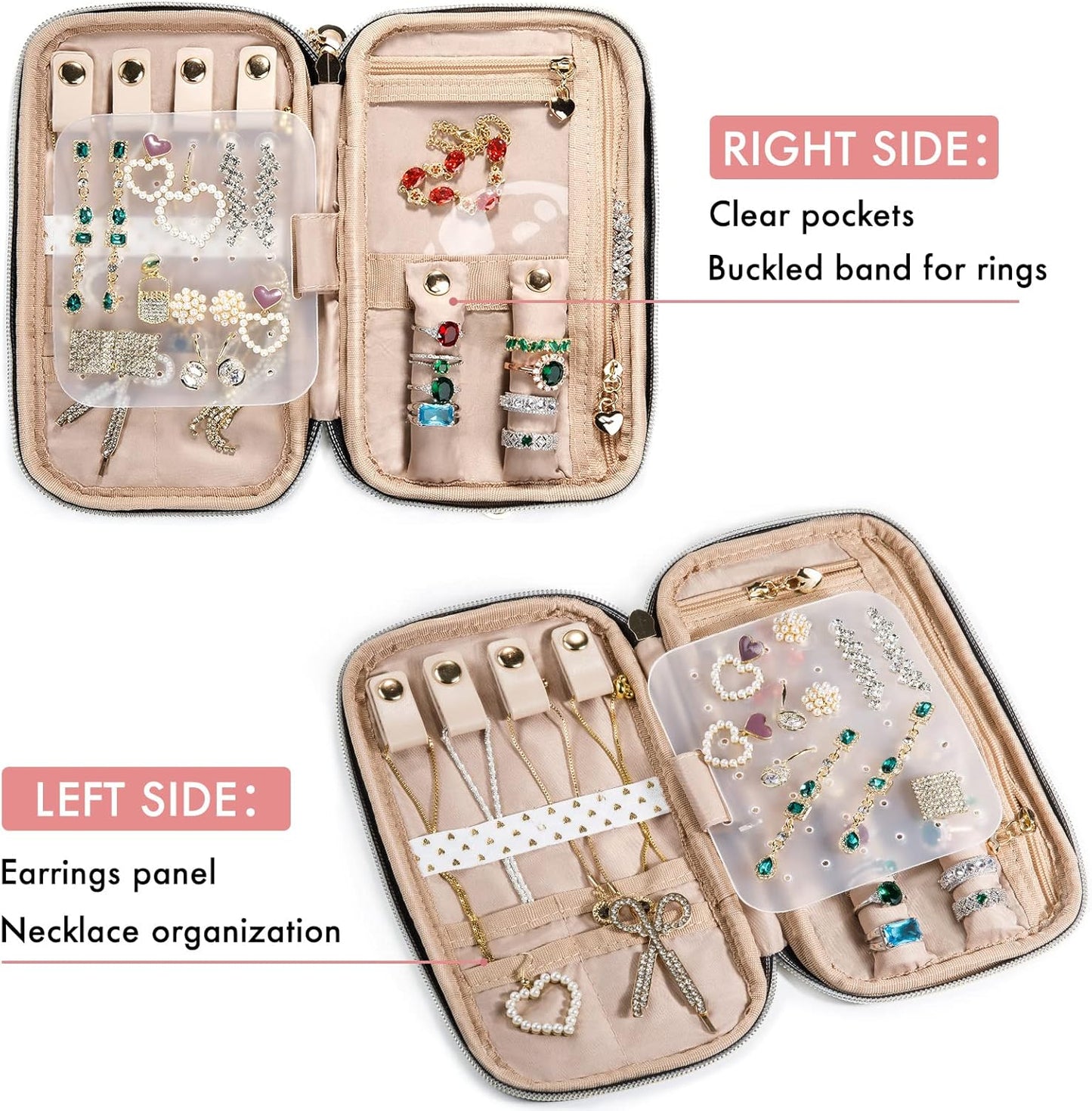 SFYBYHEART Travel Jewelry Organizer Case, Jewelry Travel Bags for Women, Small Travel Jewelry Case for Tangle-Free Earrings, Necklaces, Rings Storage, Travel Accessories, Black