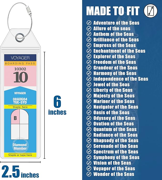 Cruise On Royal Caribbean Luggage Tag Holders (4 Pack) & Lanyards (2 Pack) – Large, Clear, Waterproof Cruise Essentials 2026-2027 – Secure Ship Tags & Cards (Royal & Navy Blue)