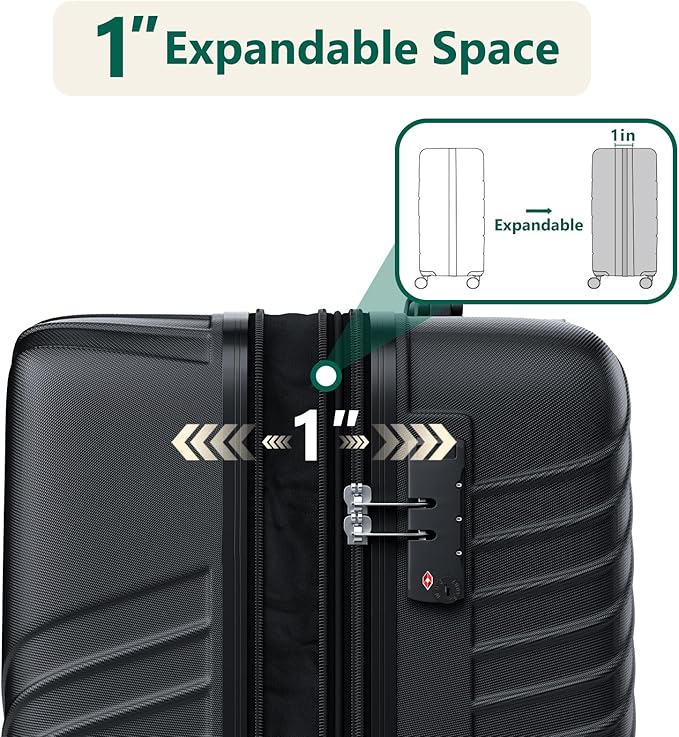 24 Inch Checked Luggage, ABS Hardside Suitcase with Spinner Wheels, Lightweight Medium Luggage with TSA Lock for Women and Men, Expandable Travel Suitcase for Business, Road Trips & Family Vacations