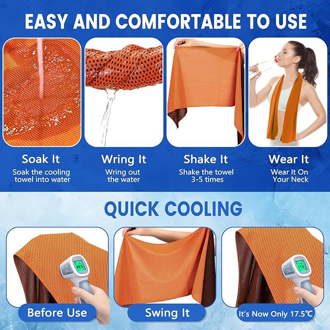 Hosuly 50 Pack Cooling Towels, 40"x12" Yoga Towels Ice Breathable Soft Chilly Sweat Rag Microfiber Workout Rags for Neck and Face for Gym Golf Sport Running(Orange)