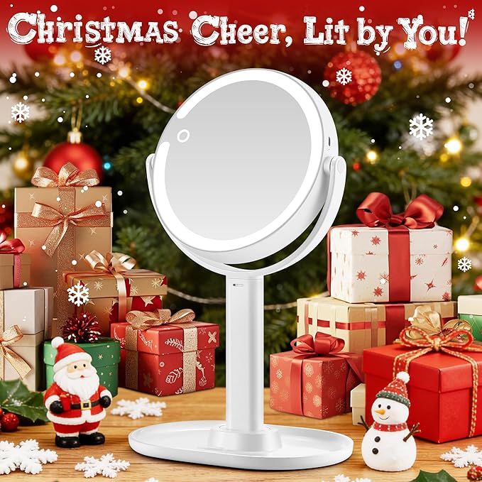 Makeup Mirror with Lights, Double Sided 1x/30x Magnifying Mirror with Light, Rechargeable 3 Color Lights and Adjustable Brightness, 360° Rotation Detachable Comes with Tweezer(Ivory)