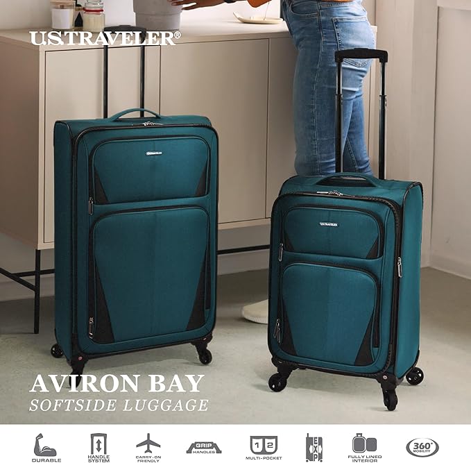 U.S. Traveler Aviron Bay Expandable Softside Luggage with Spinner Wheels, Navy, 2-Piece Set