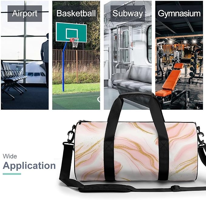 Workout Lightweight Duffel Bags Pink Gold Marble Art Basketball Football Weekender Bag Foldable Gym Travel Bags for Men Women