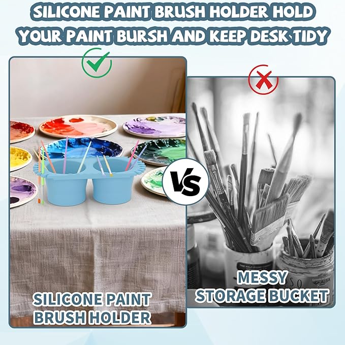 Paint Brush Cleaner Cup - Foldable Silicone Brush Cleaning Rinse Cup with Dual Cleaning Compartments and Brush Holder, Suitable for Acrylics, Watercolors, and All Art Supplies