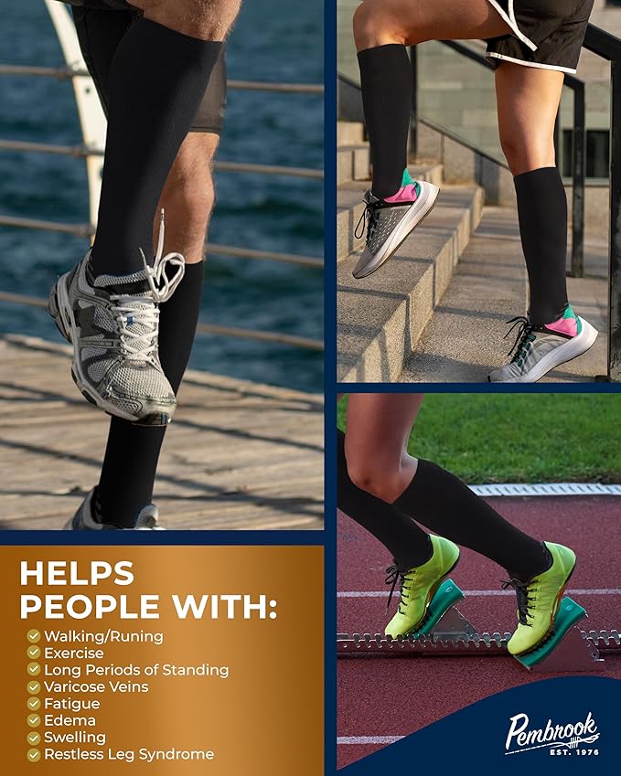 Pembrook 3 Pairs Copper Mens Compression Socks 20-30 mmHg, Running, Hiking, Athletic Cycling, Travel | Circulation Support