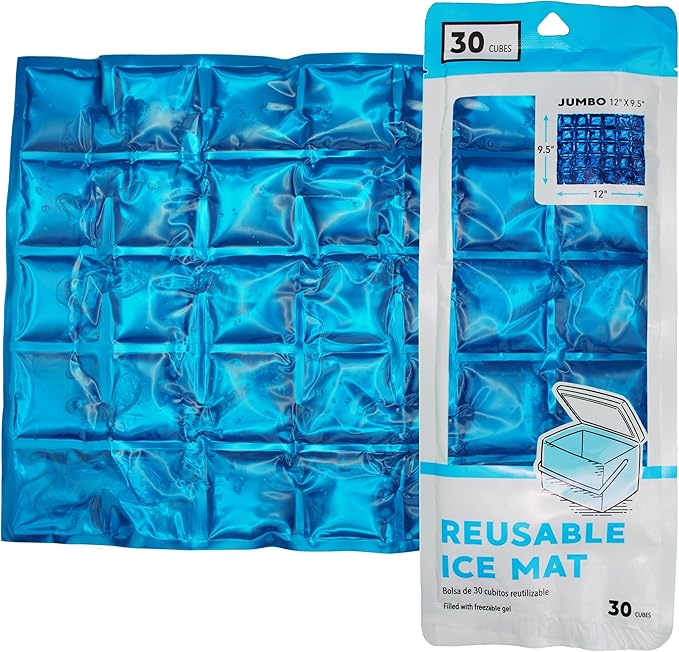 Jacent Reusable Ice Pack Mat, Flexible 30-Cube Gel Freezer Sheet for Coolers, Lunch Bags, Food Storage & Outdoor Use, Jumbo 12 x 9.5 Inch