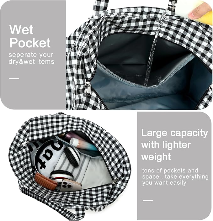 Bluboon Beach Bags for Women, Large Waterproof Tote Bag With Wet Compartment for Pool Weekender Travel Gym
