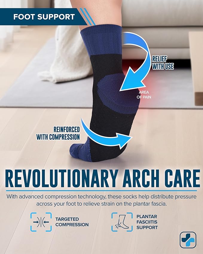 Doctor's Select Plantar Fasciitis Socks - 2 Pairs | Compression Crew Socks for Plantar Fasciitis Relief | Arch Support Socks