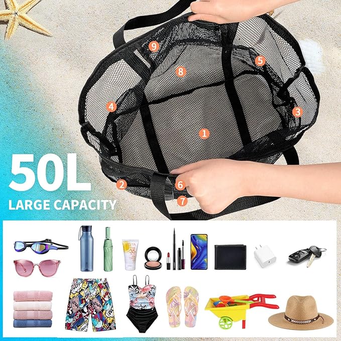 Mesh Beach Bag Vacation Essentials - Large Tote Pool Bag for Women Vacation Essentials Beach Accessories