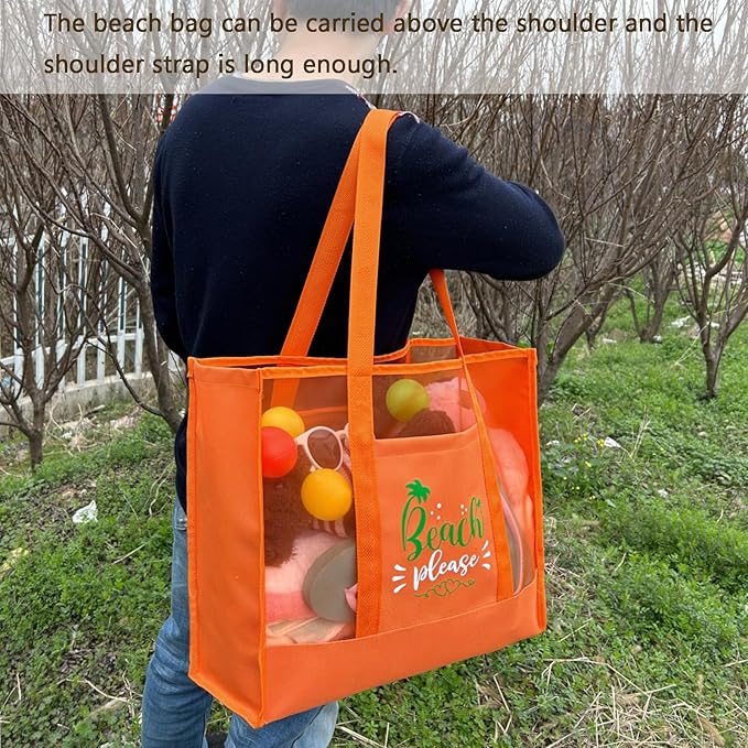Reusable Large Beach Bags With 2 Pockets & Zipper, Lightweight Beach Tote for Poolside, Trip/swim