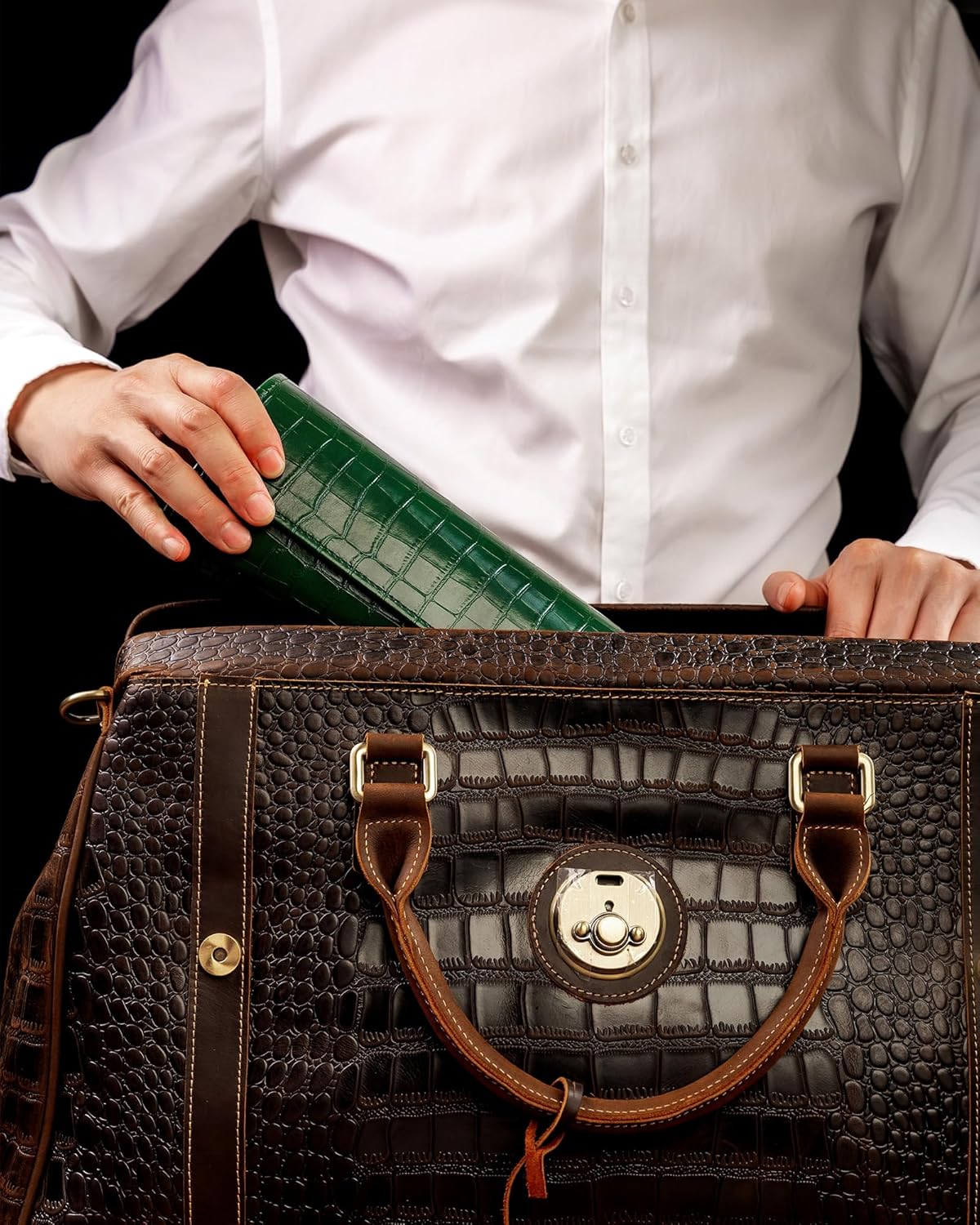 MR.OKAY 3 Watch Travel Case-Classic Leather Watch Case With Superb Texture. (Portable Watch Roll Or Organizer For Storage And Display).Festival Gift For Men, All Handcrafted By Artisans.