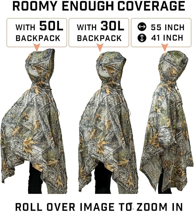 LOOGU Camo Rain Poncho with Hood Waterproof Lightweight Raincoat Rain Gear Men Women Outdoor Camping Hunting Hiking Fishing