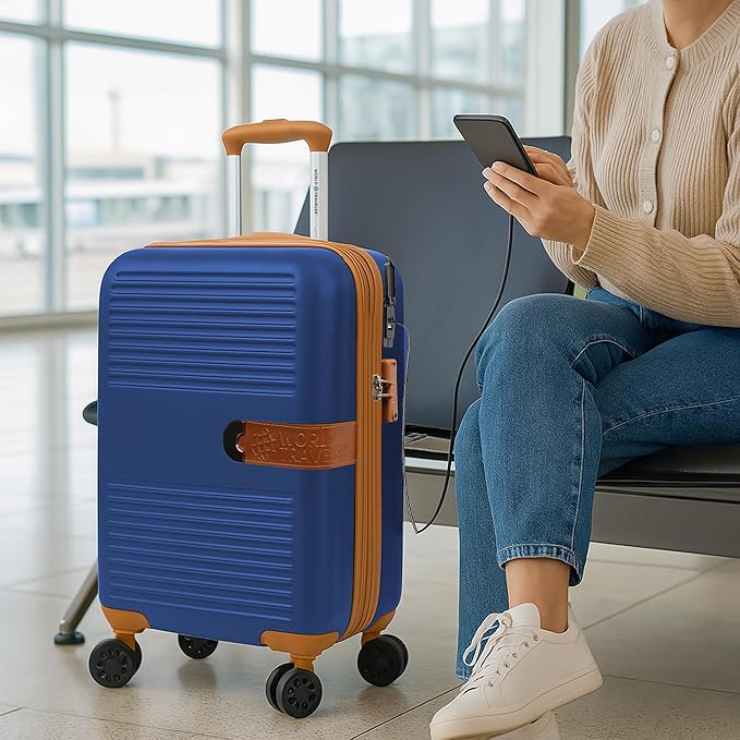 World Traveler Garland Lightweight Hardside 20-Inch Carry-On Expandable Spinner Luggage with TSA Lock & USB Port - Navy