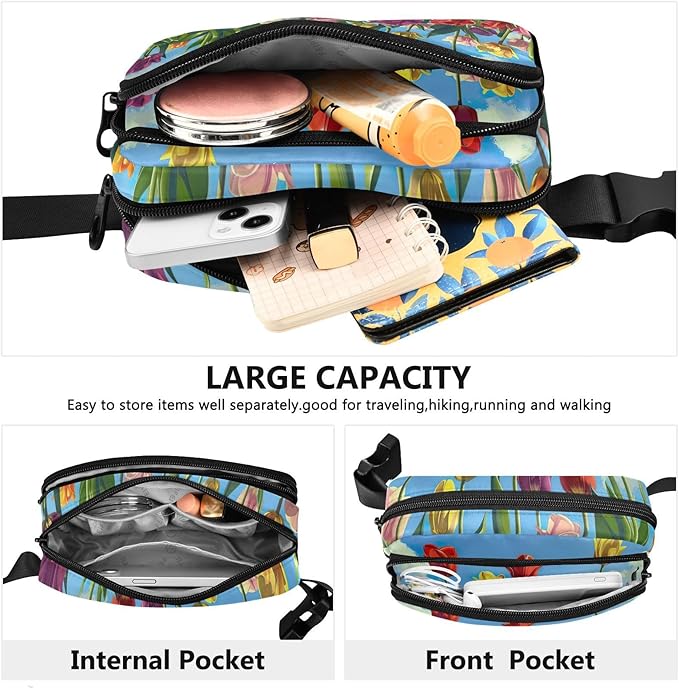Vibrant Tulips Blossom Fanny Pack for Women Men Water Resistant Fashion Waist Packs with Adjustable Strap Belt Bag for Travel Workout Jogging Hiking 21220465