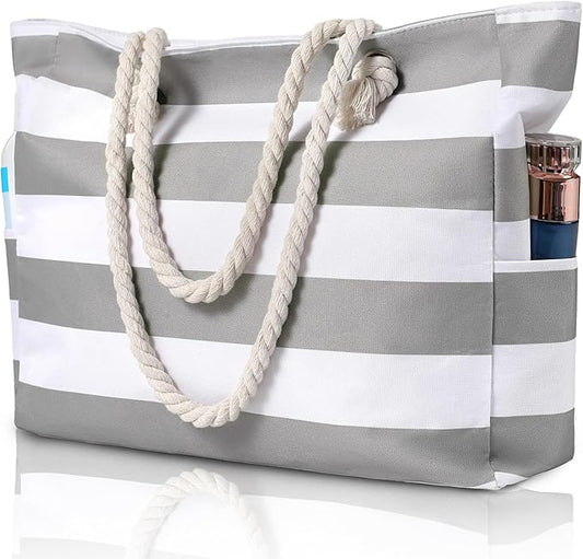 Clothirily Beach Bag for Women - Large Beach Tote Bag, Waterproof Sandproof Beach Bag with Zipper, Large Swim Pool Beach Tote