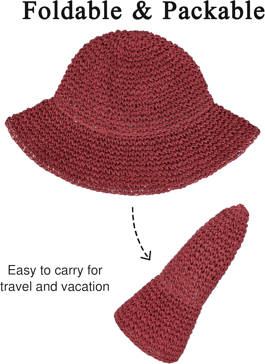 Womens Wide Brim Straw Sun Hat Foldable Floppy Crochet Beach Hat for Summer
