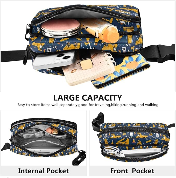 Funny Trucks Excavator Fanny Pack for Women Men Water Resistant Fashion Waist Packs with Adjustable Strap Belt Bag for Travel Workout Jogging Hiking 21219377