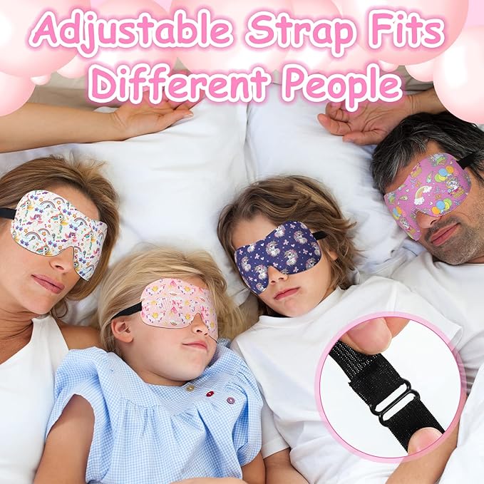Foaincore 8 Pcs Unicorn Sleep Masks Eye Mask Cute Cartoon Kids 3D Contoured Sleeping Blindfold for Boys Girls Teens with Adjustable Strap Kid Eye Covers for Travel Break Sleepover Nap Party Supply
