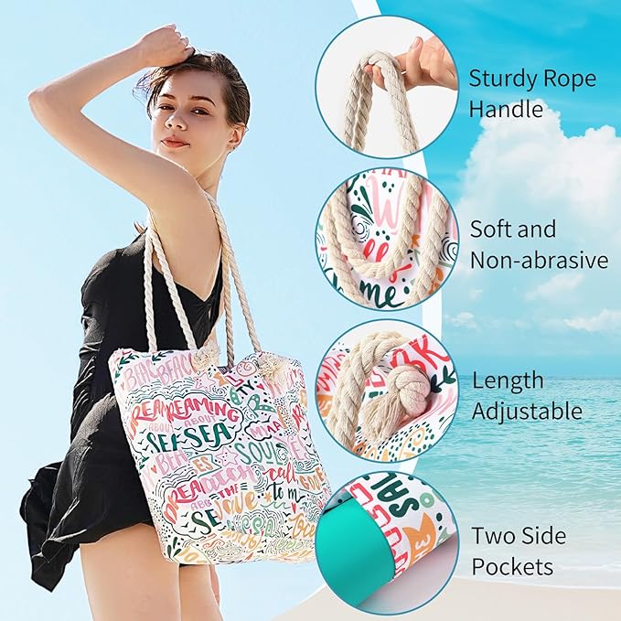 Tavaleu Beach Bags for Women - Large Beach Tote Bag, Women Sandproof Pool Bag for Pool Gym Grocery Travel
