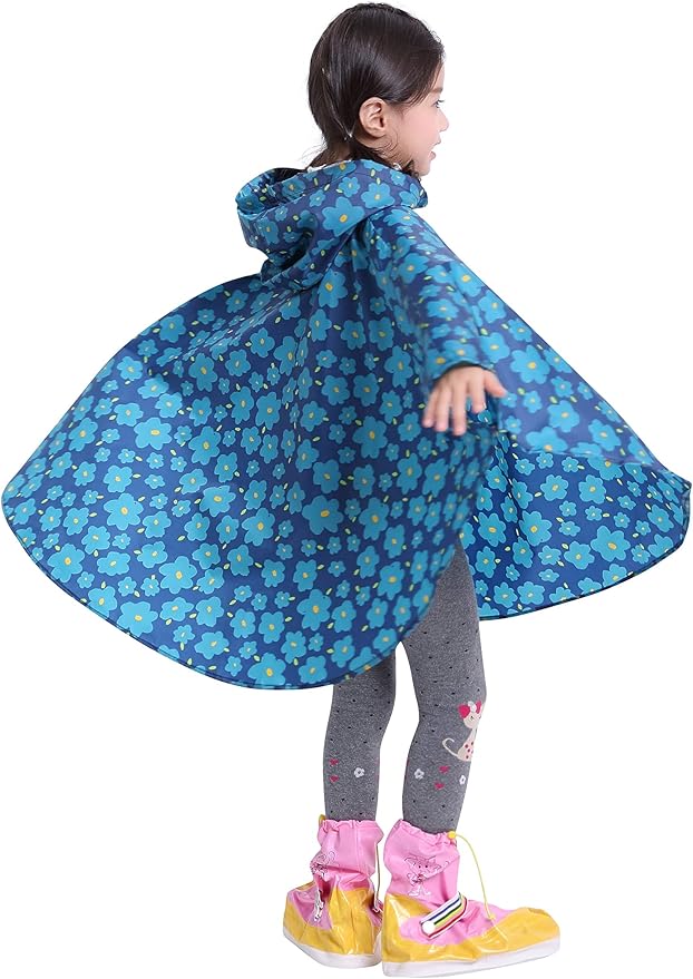 Spmor Kids Rain Poncho Hooded Jacket Rain Coat
