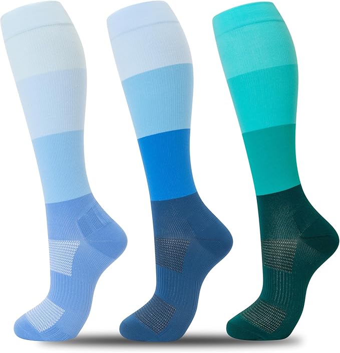 fenglaoda 3 Pairs Compression Socks for Women & Men Knee High Nurse Pregnant Cute Medical Running Travel Athletic