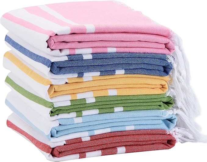 6 Pack Turkish Striped Beach Towels Bulk Oversized 39"x71" Large Bath and Pool Set Quick Dry Lightweight Travel Towel for Adult,100% Cotton