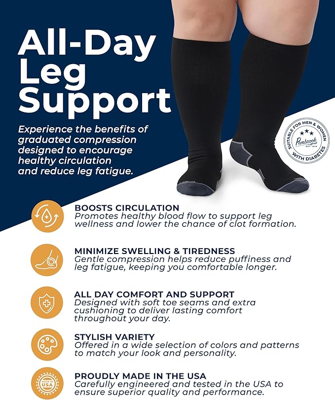 Pembrook Plus Size Compression Socks for Women Wide Calf - 3 Pairs, 20-30mmHg Extra Wide Calf Compression Socks, Up to 4XL