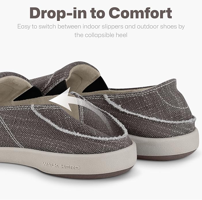 Mens Slip On Shoes, Canvas Mens Loafers with Arch Support, Orthopedic Mens Boat Shoes for Plantar Fasciitis, Indoor & Outdoor Walking Slippers Shoes for Pain Relief