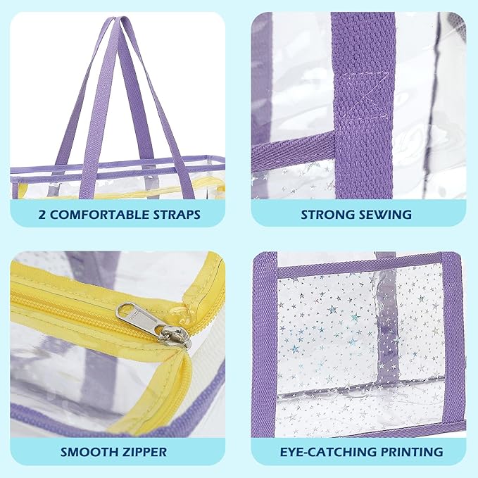Clear Beach Bag for Women, Large Pool Tote Cruise Vacation Essentials - Zipper Closure, Waterproof, Sandproof