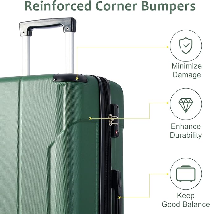 28 Inch Large Checked Luggage Hardside Suitcase with Spinner Wheels, Green Lightweight Expandable Hard Shell ABS Suitcases with TSA Lock, Large Travel Luggage for Women, Men