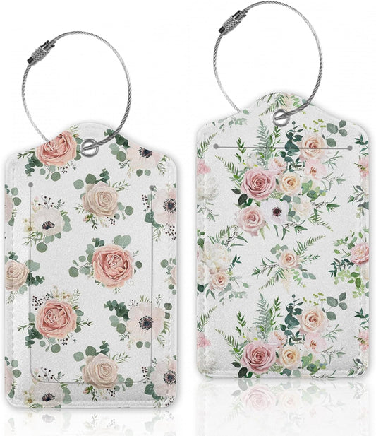 2 Pcs Luggage Tags for Suitcase,Watercolor Flowers Floral Blossom Luggage Tag Name Id Labels with Privacy Cover for Travel Backpack Women Men