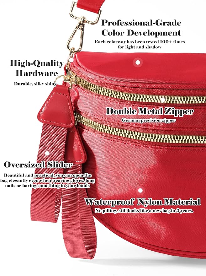 Pure Colour Crossbody Bag Bum Bag for Women,Spacious Purse Fanny Packs Belt Bag,Oversized Bum Bag (Colour Bum Bag-Red)