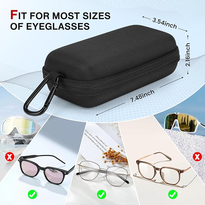 Double Eyeglasses Case Hard Shell Dual Glasses Case,Portable Travel Sunglasses Organizer with Zipper Closure for Women Men