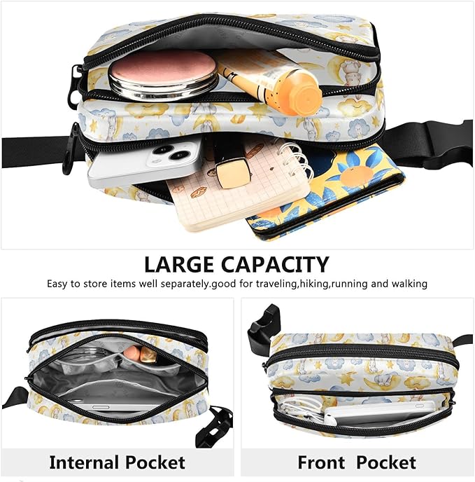 Kawaii Bunnies Cloud Moon Fanny Pack for Women Men Water Resistant Fashion Waist Packs with Adjustable Strap Belt Bag for Travel Workout Jogging Hiking 21219461