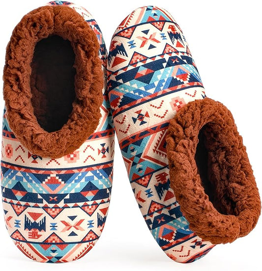Soft Fuzzy Slippers for Women Indoor, Warm Furry House Sock Shoes Fluffy Lined, Bedroom Booties Non-Slip Gripper Soles, Winter Cozy Christmas Gifts