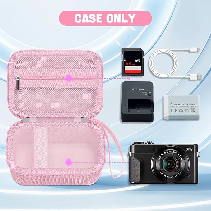 Camera Case for Canon PowerShot G7X Mark III/ G7 X Mark II/ SX740 hs Digital Camera, 4K Vlogging Camera Protective Cover Hard Travel Storage Bag, Mesh Pocket fits Cable, Batteries,Pink