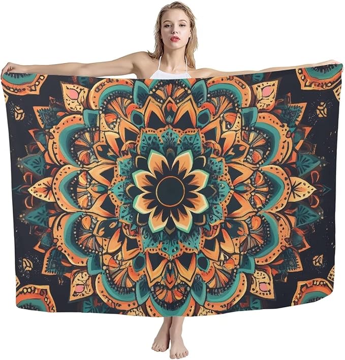 Woven Thin Lightweight Beach Towel Sand Free Quick Dry Absorbent Towels for Swimming Pool Beach Accessories Easy Pack Travel Things for Vacation Adult Gift M, Mandala Flower Print Green