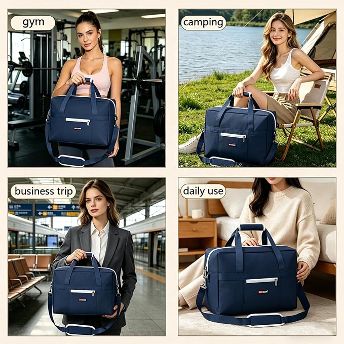Gym Bag for Women Men, Water-Resistant Duffle Bag for Travel Sports, Lightweight Carry On Bag with Handles and Detachable Shoulder Strap (Blue)