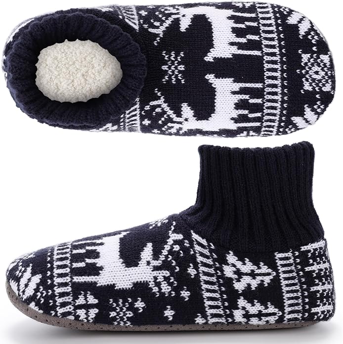 Ultrafun Fuzzy Slipper Socks for Men, Non Slip Warm Plushed Lined Indoor House Socks with Grips Christmas Gifts