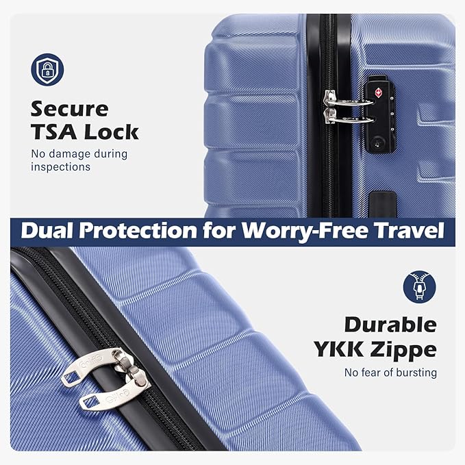 Coolife Luggage Sets, 3 Piece Hard Shell Suitcase Set with Spinner Wheels, Expandable Large Checked Luggage, Lightweight Rolling Carry On with TSA Lock Blue