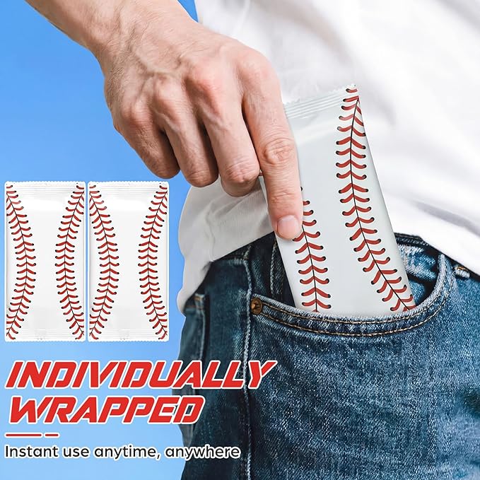 Frienda 12 Count Disposable Cooling Towel, 23.6''x 7.9'' Large Cooling Body Wipes, Baseball Basketball Softball Soccer Ice Towel for Hot Weather, Individually Wrapped for Sport Player (Baseball)