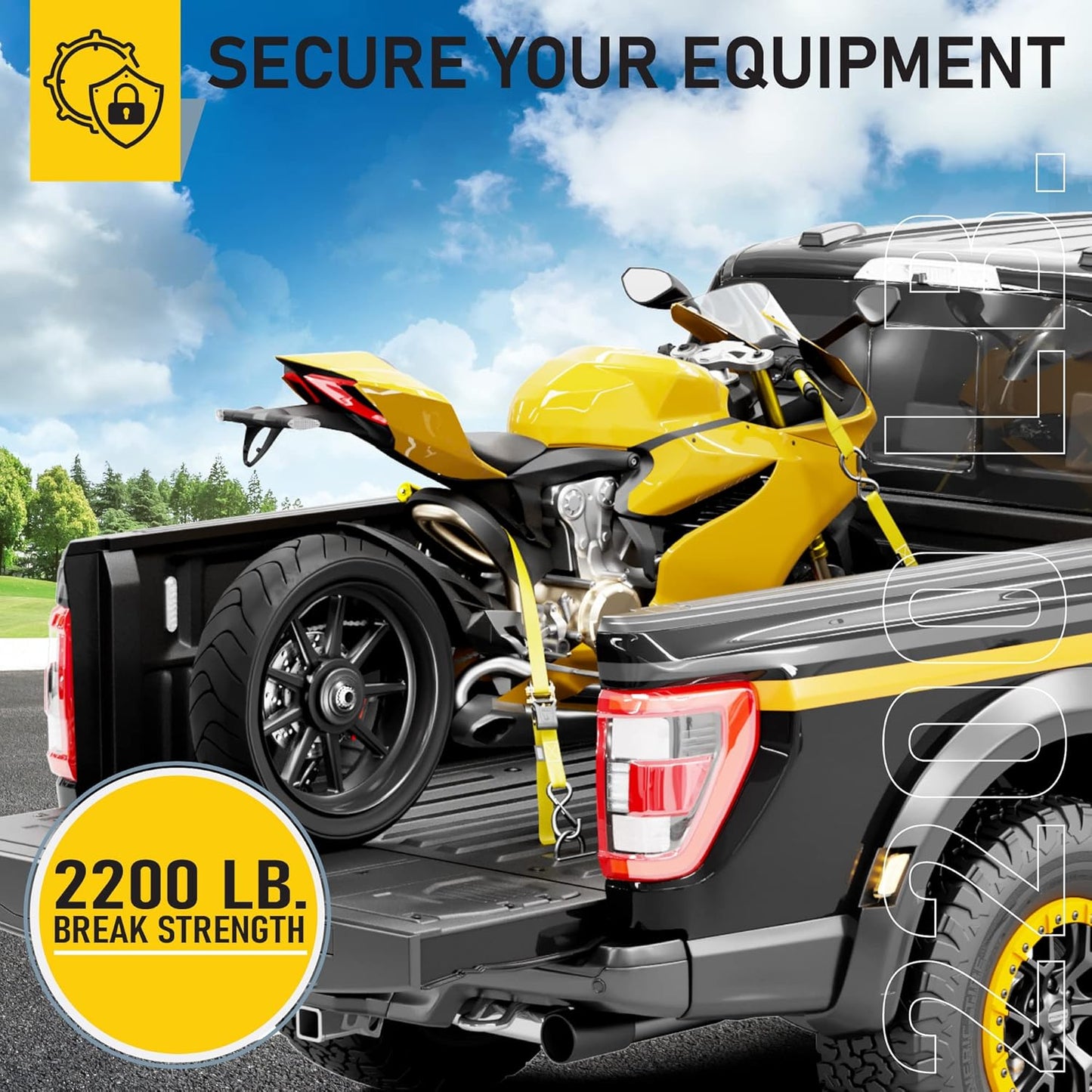 AUGO Ratchet Straps Heavy Duty 4 Pack -15 FT - 2200 LB Break Strength – with Safety Lock S Hooks - Cargo Straps for Moving, Appliances, Motorcycle – Soft Loop Tie Down Straps