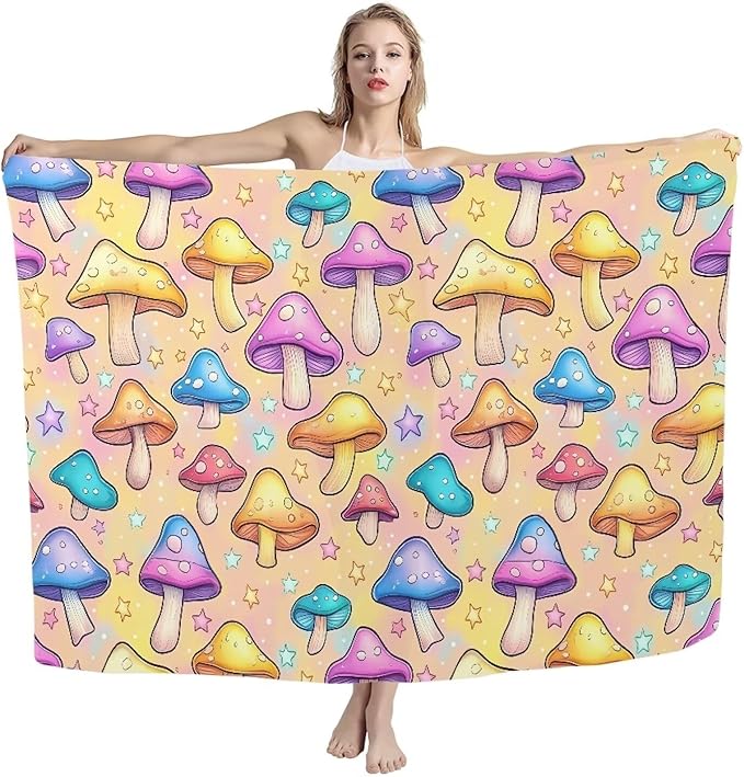 Microfiber Beach Towel - Sand Free Towels Quick Dry, Light Weight, Absorbent for Pool, Travel, Camping Essentials, Oversized Extra Large for Adults 110x78 in, Colorful Mushroom Star Print