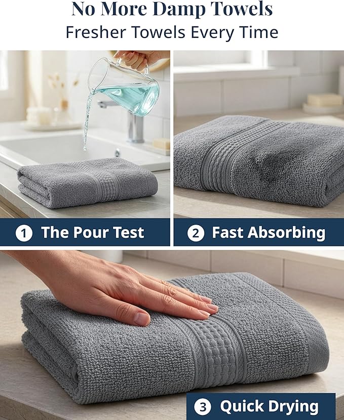 Grey Hand Towels for Bathroom - Pack of 6 (16" x 28") - 100% Cotton Double Stitched Edges - Ultra Soft, Quick Dry & Highly Absorbent - Everyday Comfort Hand & Face Towels for Family and Gym Use - Grey